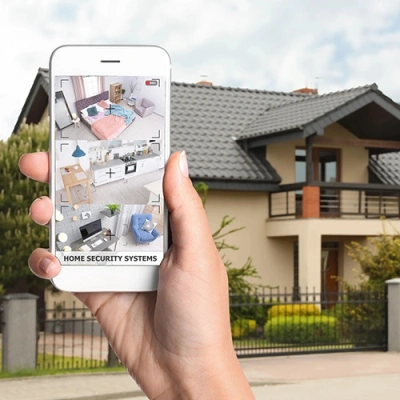 Fort Smith vivint phone display of cctv live feed in front of a house